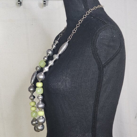 Chico's Vintage Chunky Lime and Silver Tone Beaded 39" Necklace with 5" Extender - Picture 7 of 16